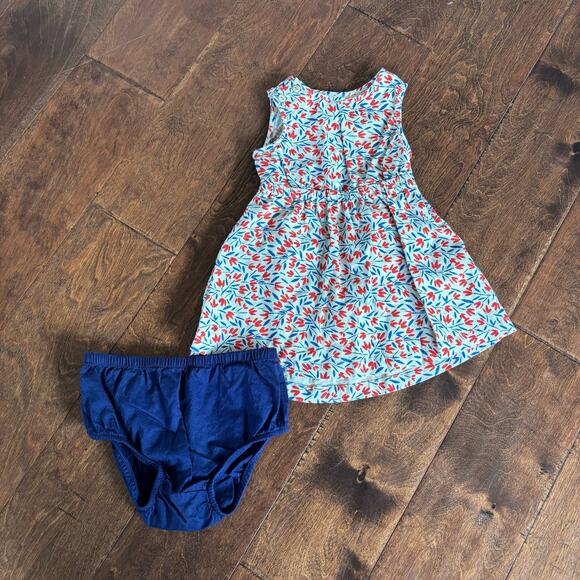 Old Navy Girls 3-6 Month Red Blue Floral Linen Dress Summer Sleeveless - Picture 10 of 10
